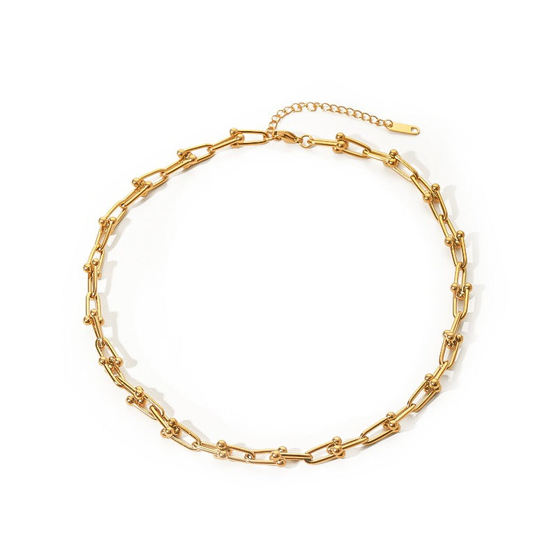 Wholesale Stainless Steel Horseshoe Buckle U-shaped 18K Gold Personality Simple Design Bracelet Necklace Set
